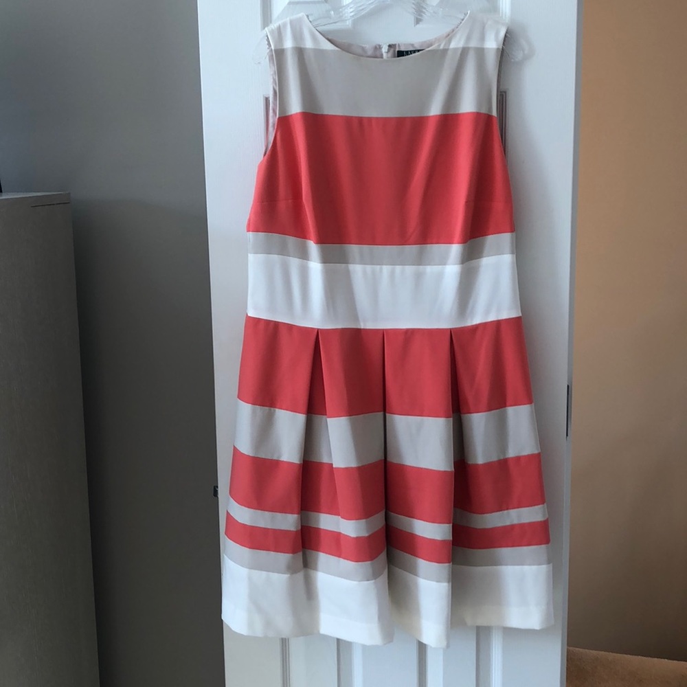 Ralph Lauren size 16 dress pink, white, and tan